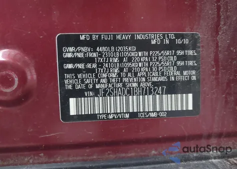 2011 Subaru Forester 2.5X Premium from USA, damaged, VIN JF2SHADC1BH713247